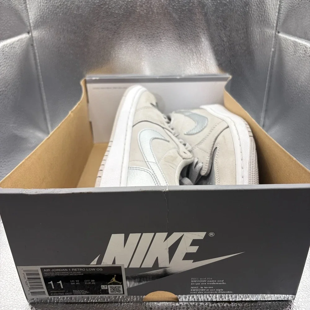 Size 11 Nike Air Jordan 1 Retro Low OG Neutral Gray Silver Mens Shoes CZ0790-002